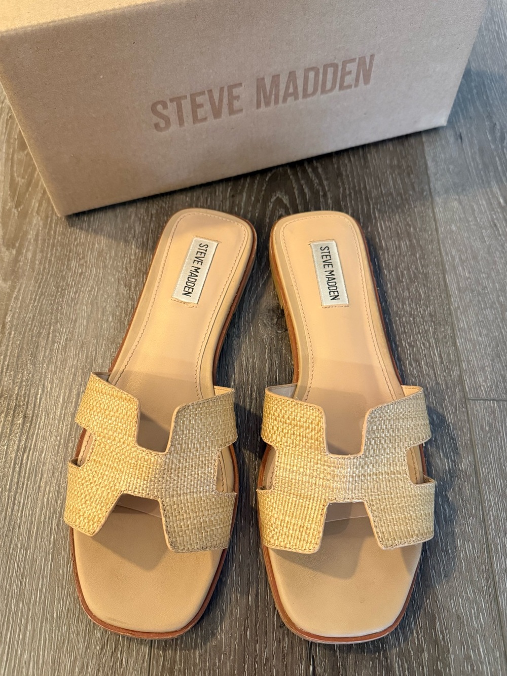 Steve Madden Hadyn Raffia Straw Slide Sandals Size 9